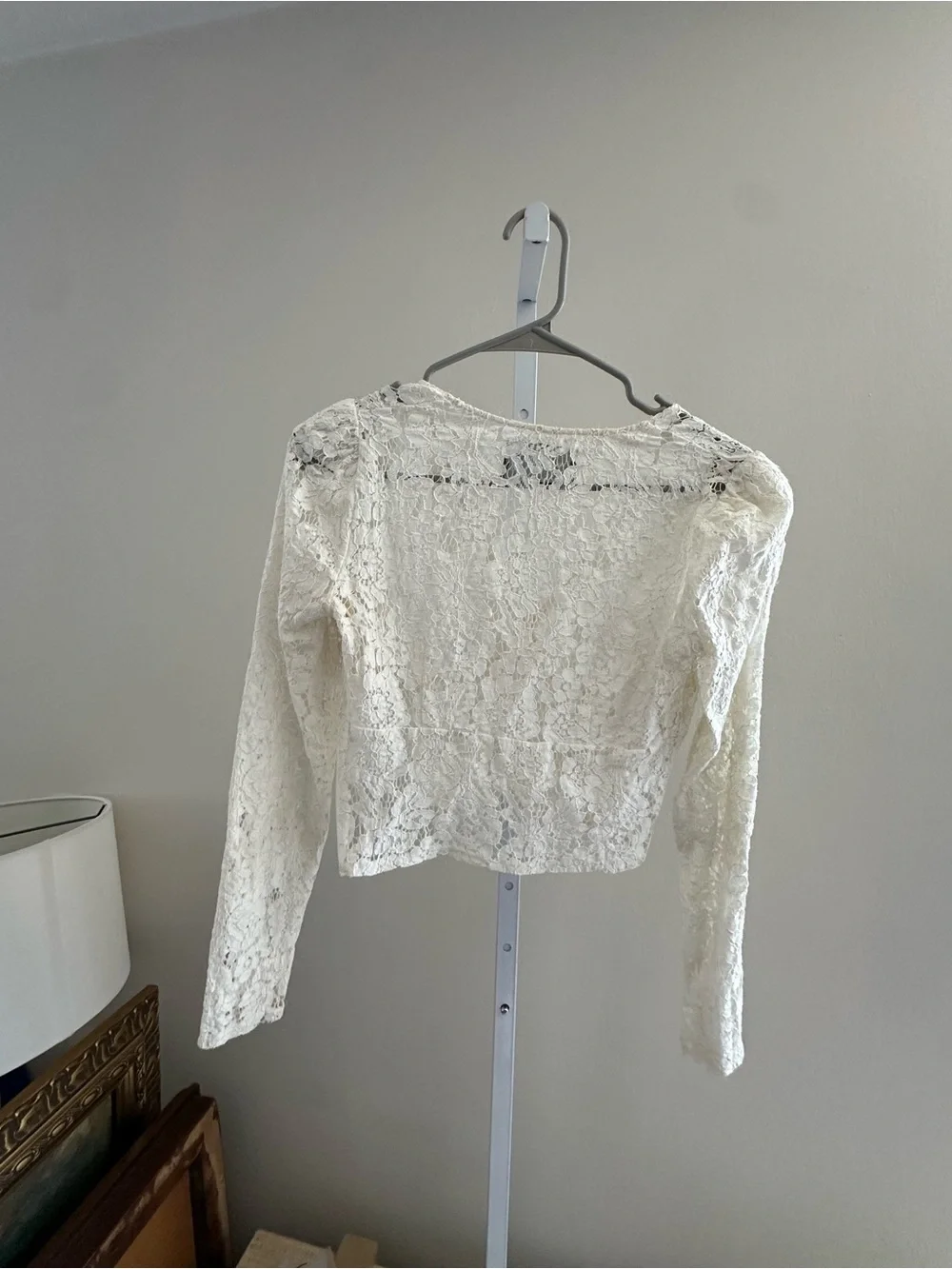 White Lace V-Neck Long Sleeve Top